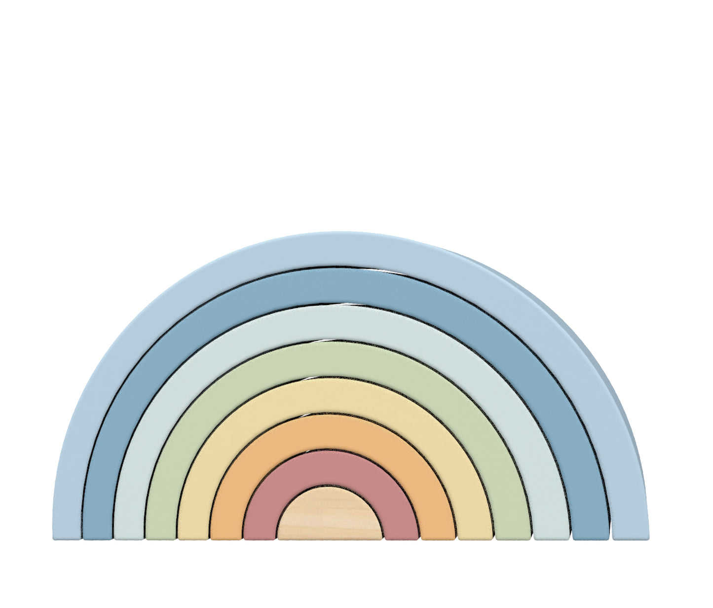 Curcubeu din lemn tip Montessori cu arce colorate. Ideal pentru copii 18+ luni.