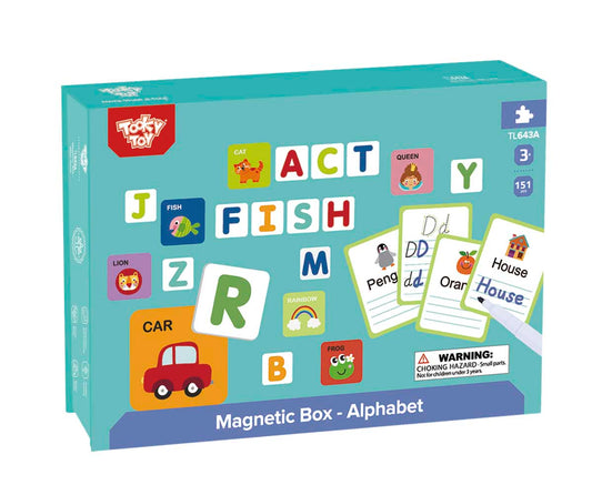Puzzle magnetic alfabet copii – cutie educativă 3+ ani