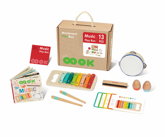 Cutie Montessori cu instrumente muzicale din lemn, ideală pentru copii mici