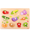 Puzzle încăstru din lemn cu legume, ideal pentru învățarea alimentelor și dezvoltarea motricității fine.