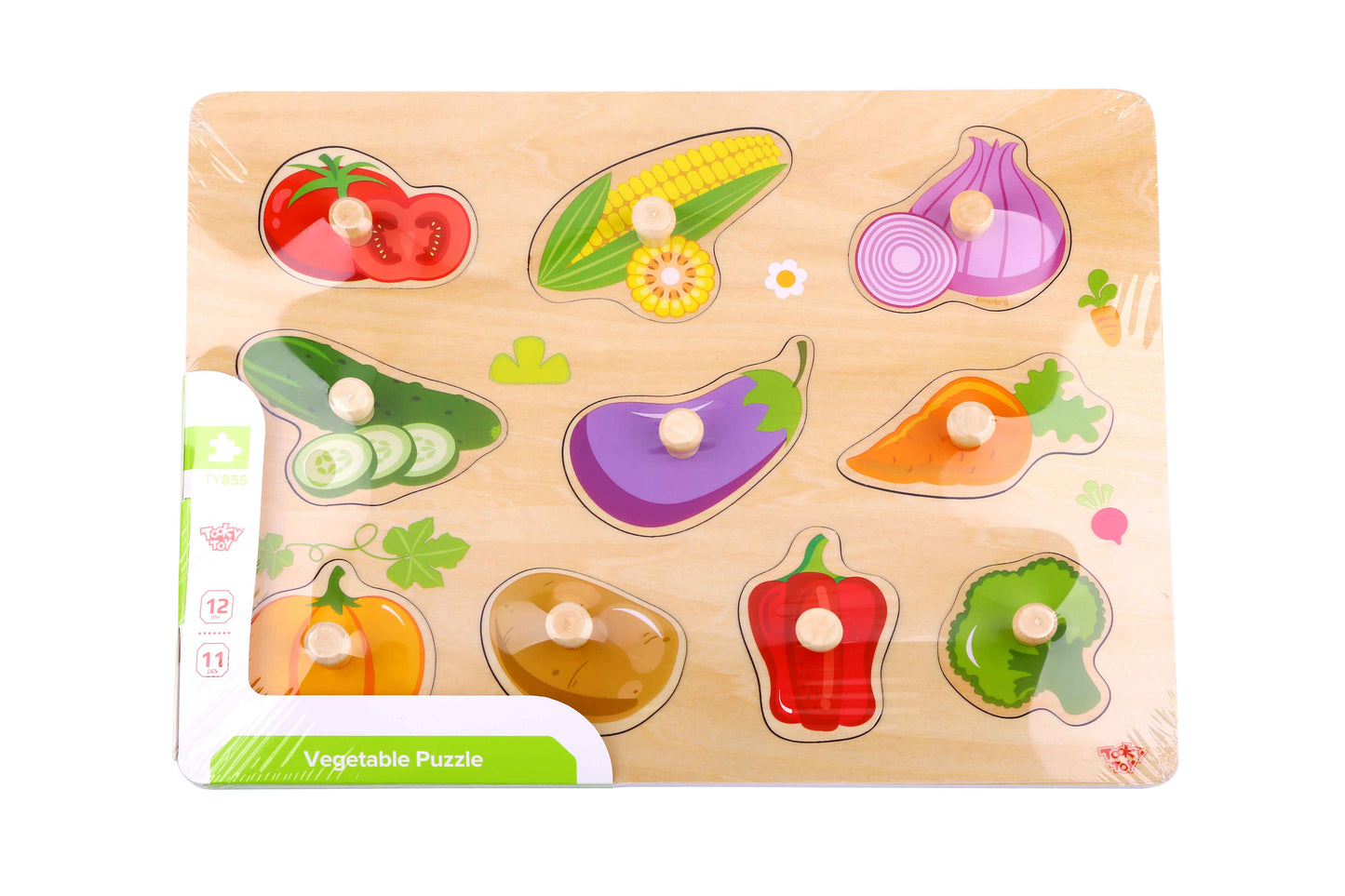 Puzzle incastru din lemn cu legume, jucarie educativă pentru copii 18+luni