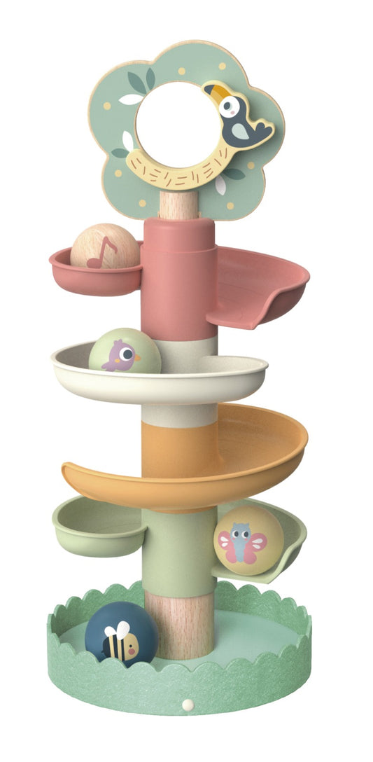 Turn cu bile în spirală inspirat Montessori, ideal pentru dezvoltarea coordonării și a atenției.