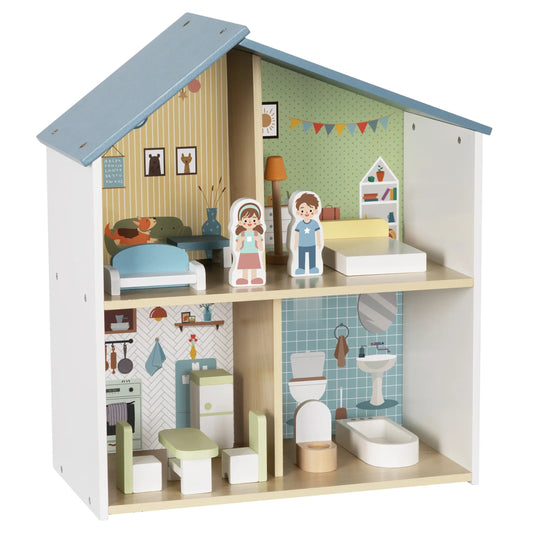 Casă de păpuși cu mobilier și figurine