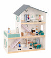 Căsuță de păpuși din lemn cu mobilier și figurine incluse