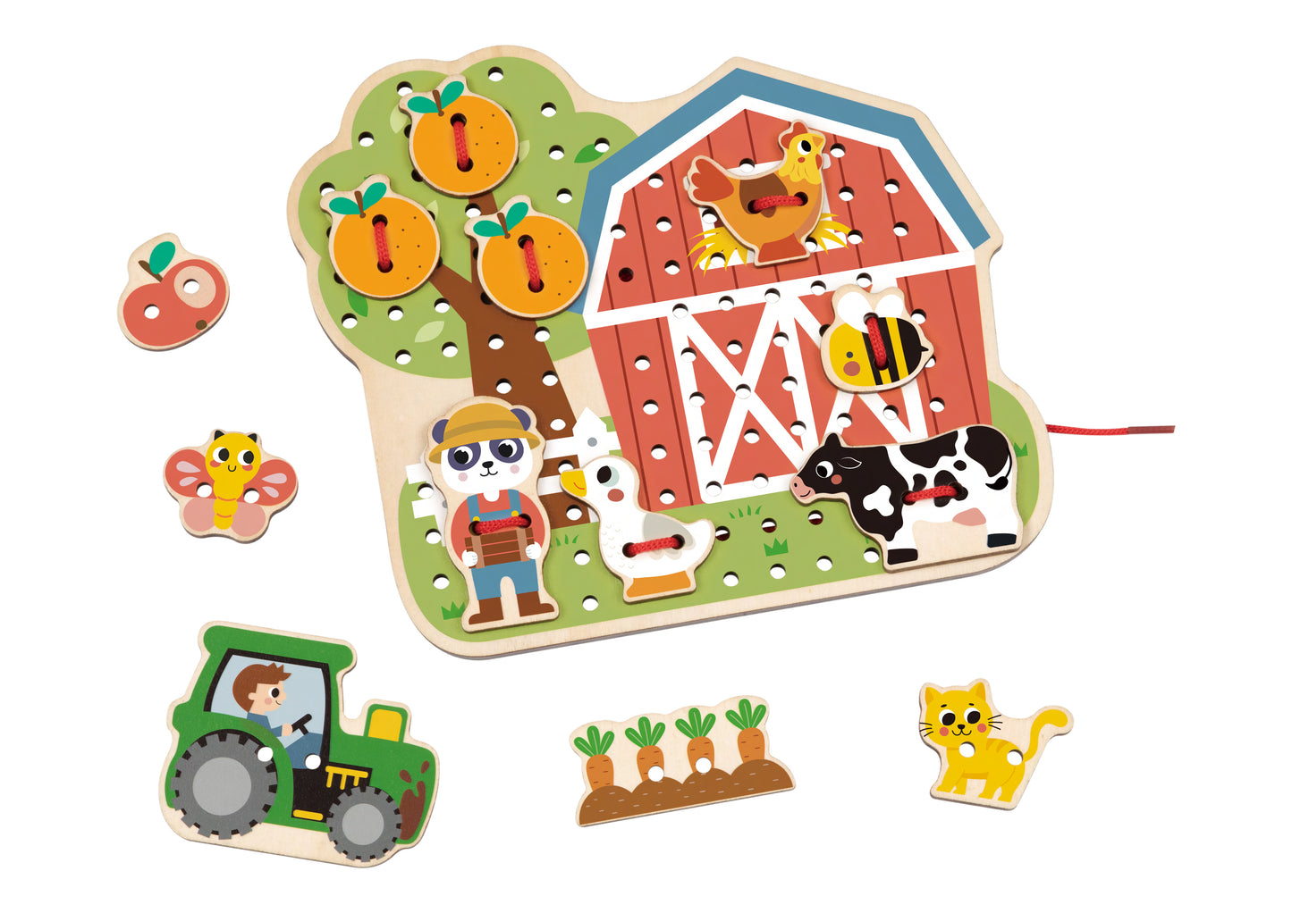 Joc de șnuruit Ferma din lemn pentru copii – activitate educativă