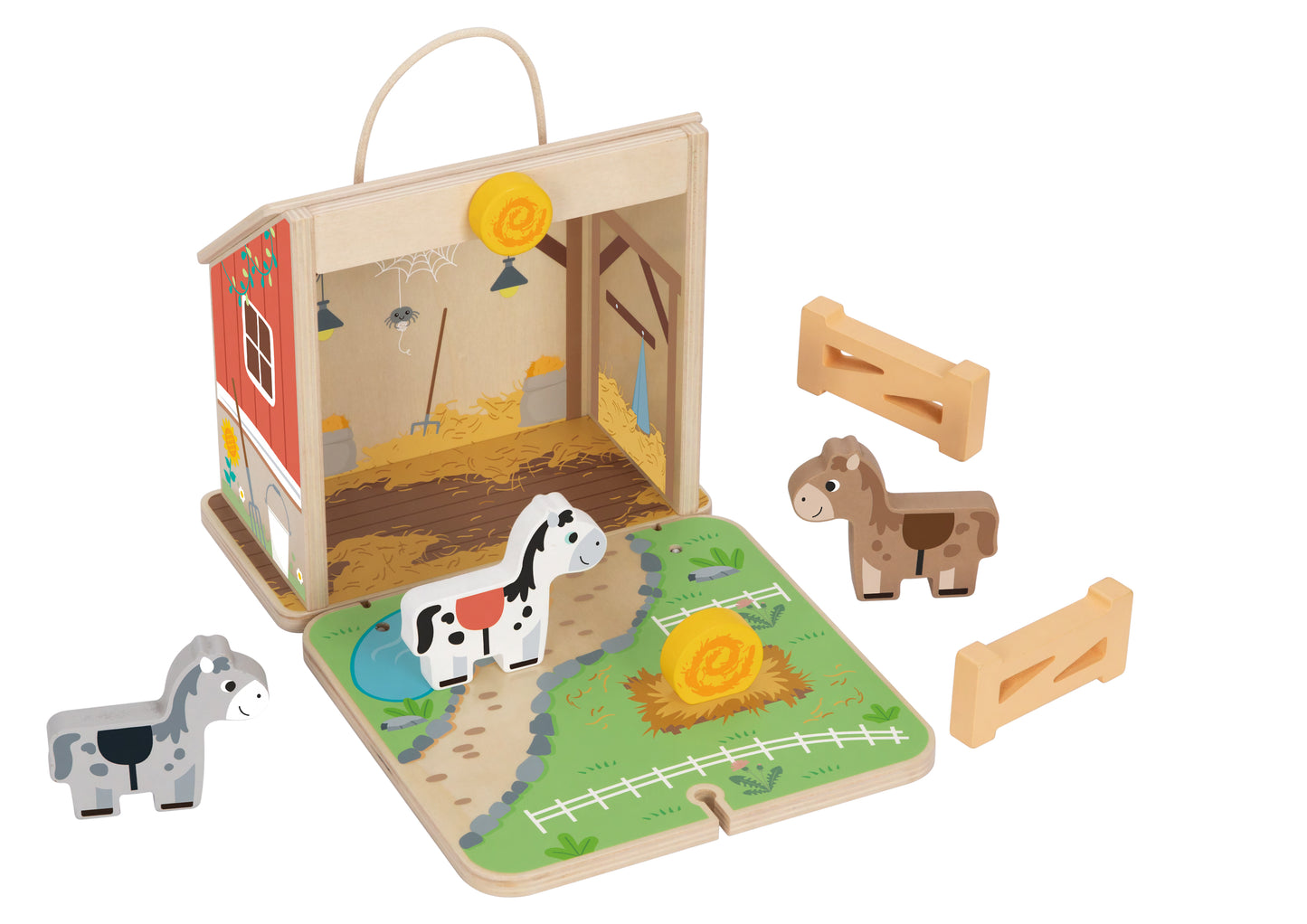 Ferma de cai pliabilă din lemn pentru copii – jucărie educativă