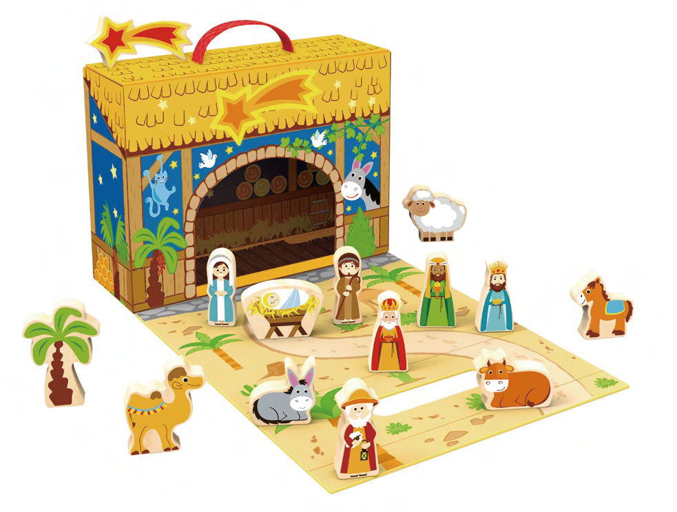 Set din lemn cu scena Nașterii Domnului – figurine pentru copii