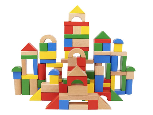 Set de cuburi din lemn colorate pentru construcții creative