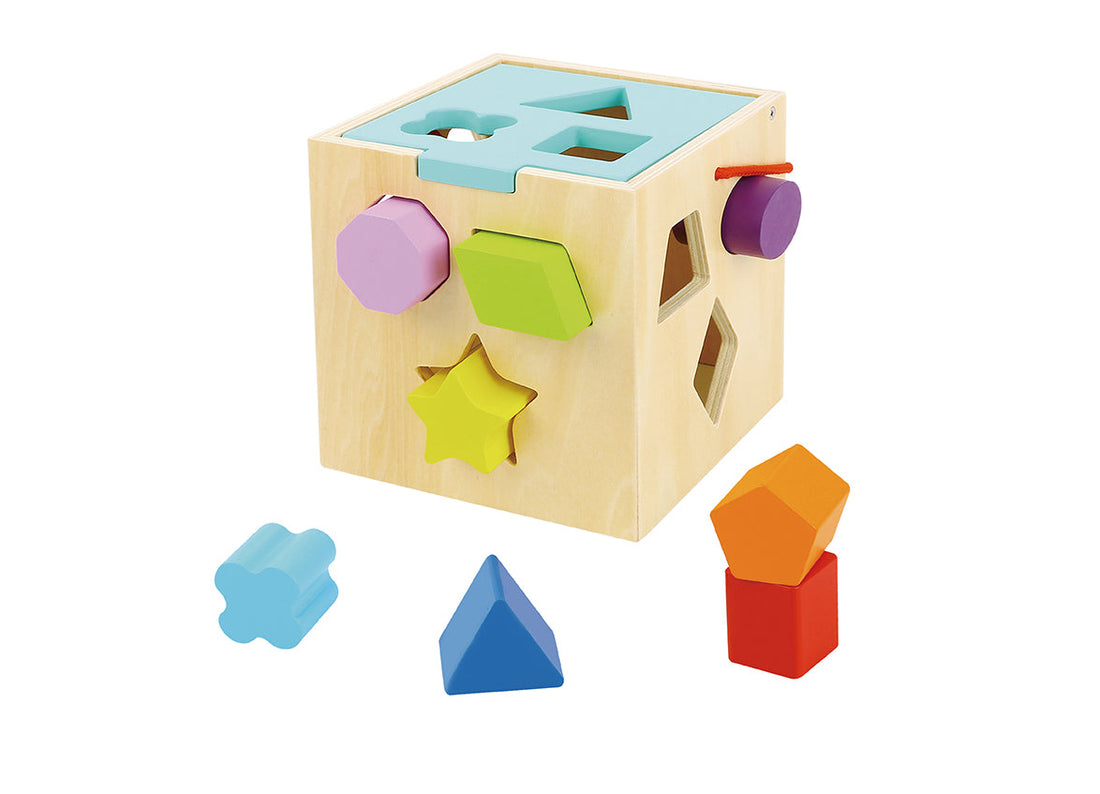 Cub Sortator din Lemn pentru Bebeluși – Jucărie Montessori 12+ luni