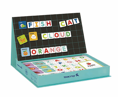 Puzzle Magnetic– Alfabet, Litere Magnetice și Cartonașe Educaționale, Cutie Tip Carte pentru Copii 3+ Ani