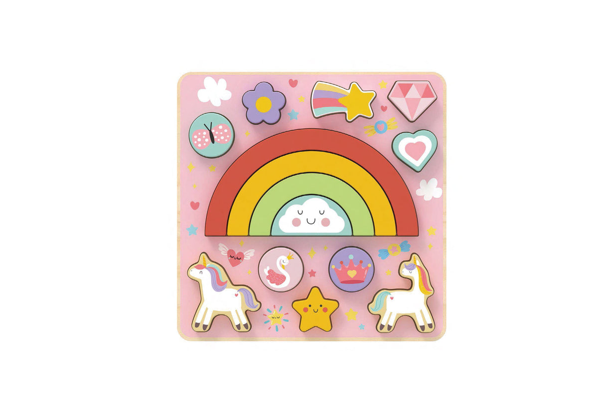 Puzzle din lemn cu Unicorn – jucărie 2 in 1 Montessori, 18+ luni