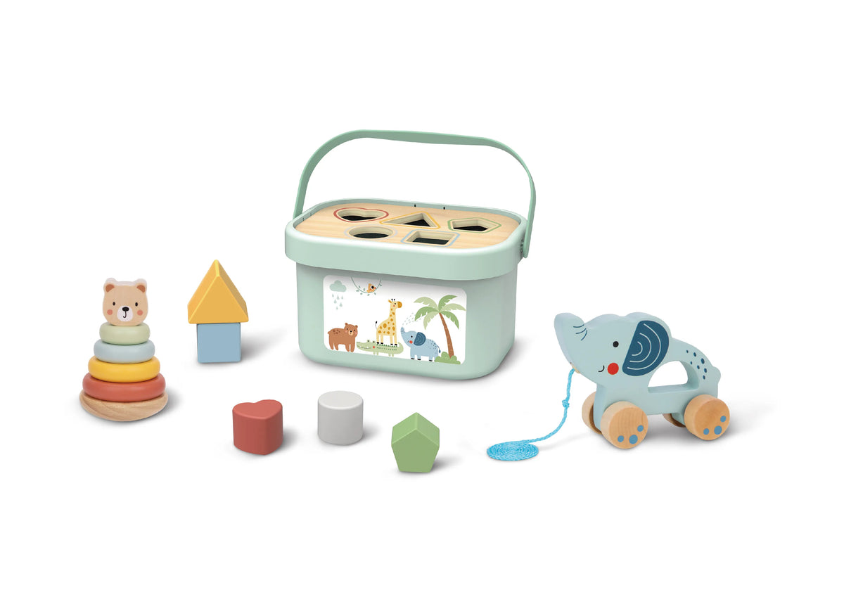 Set de Jucării Educative din Lemn 3 în 1 cu Cutie de Depozitare pentru Copii 12+ Luni – Montessori
