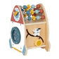 Centru de activități din lemn în formă de rachetă, cu abac, ceas, sortator, labirint, plăcuțe rotative și ușiță. Jucărie educativă completă