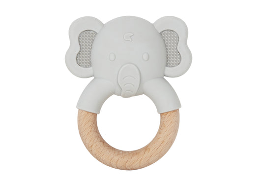Jucărie de dentiție în formă de elefant, sigură pentru bebeluși 6+ luni. Calmează gingiile