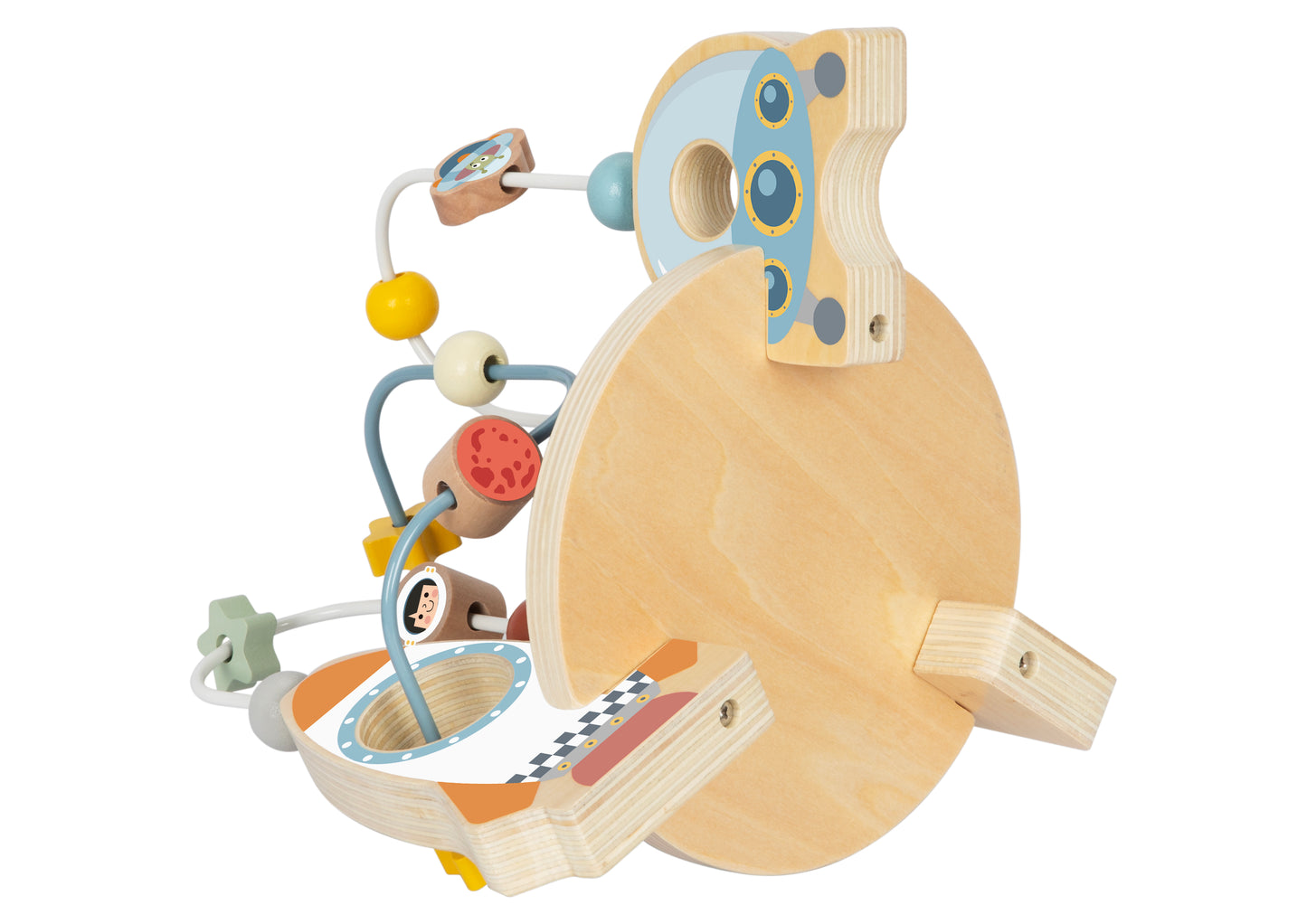 jucăria din lemn labirint cu temă Rachete & Spațiu, ideală pentru copii 24+ luni Dezvoltă motricitatea fină
