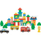 Set din lemn Montessori City Blocks cu blocuri colorate, vehicule, copaci, semafor și STOP. Perfect pentru construit orașe, joc educativ 