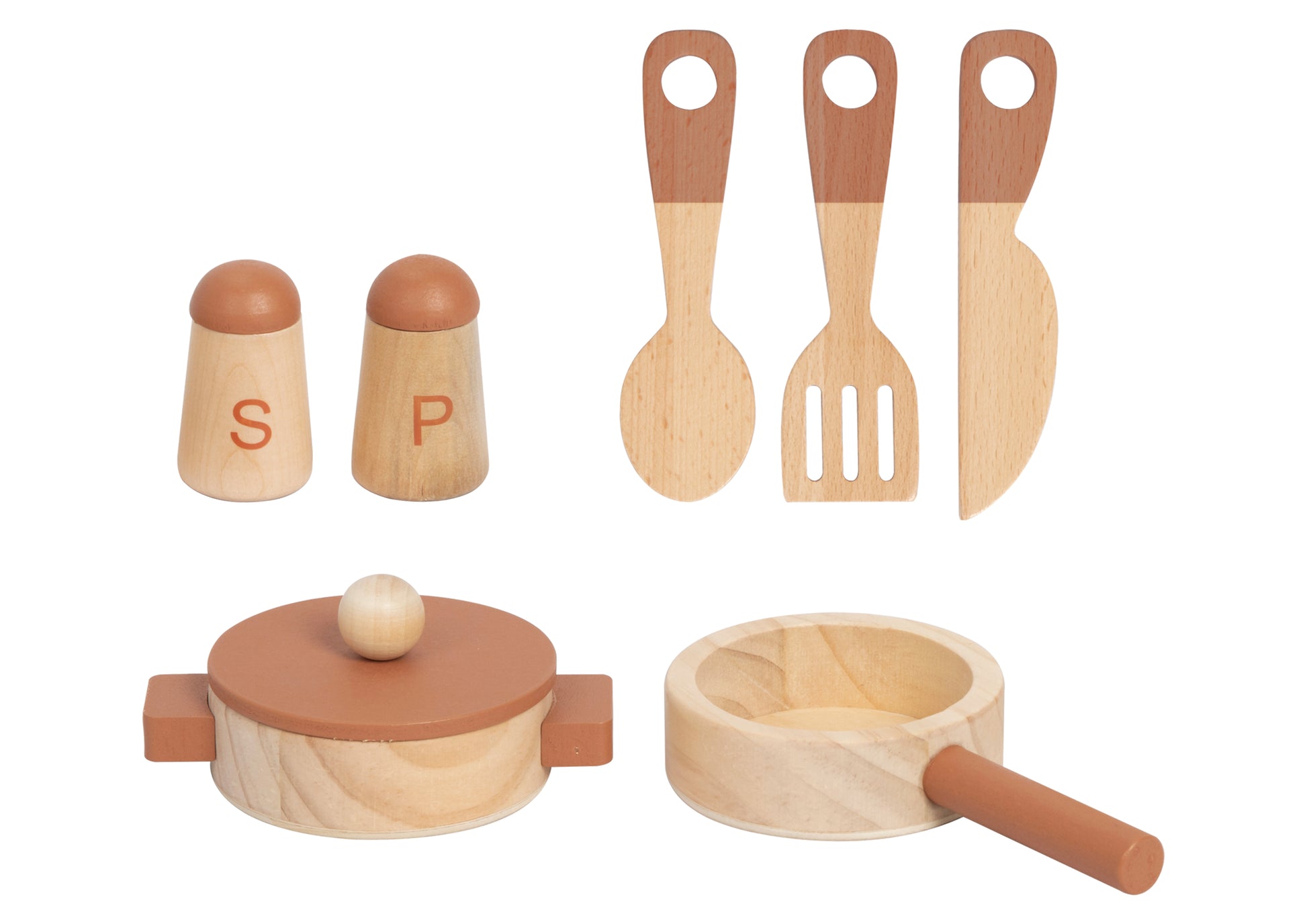 Set de joacă din lemn pentru copii, stimulând creativitatea și abilitățile sociale.