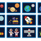 Carte interactivă tip puzzle magnetic spațiu pentru copii 3+ ani, cu planete, astronauți și nave spațiale pentru explorarea sistemului solar.
