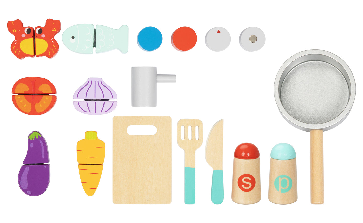 Set de gătit din lemn pentru copii 3+ ani cu aragaz, chiuvetă, ingrediente și ustensile. 