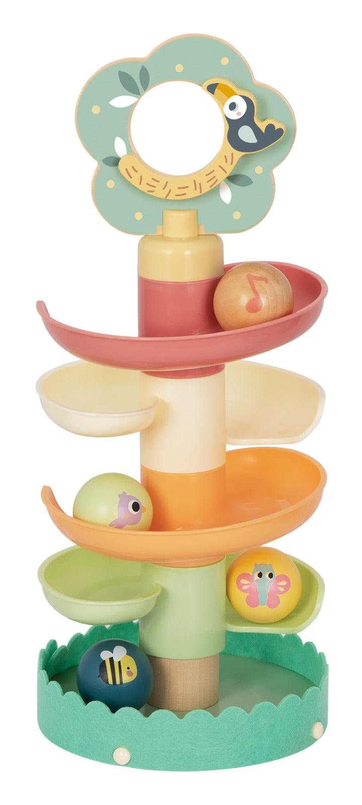 Turn cu bile în spirală inspirat Montessori, ideal pentru dezvoltarea coordonării și a atenției.