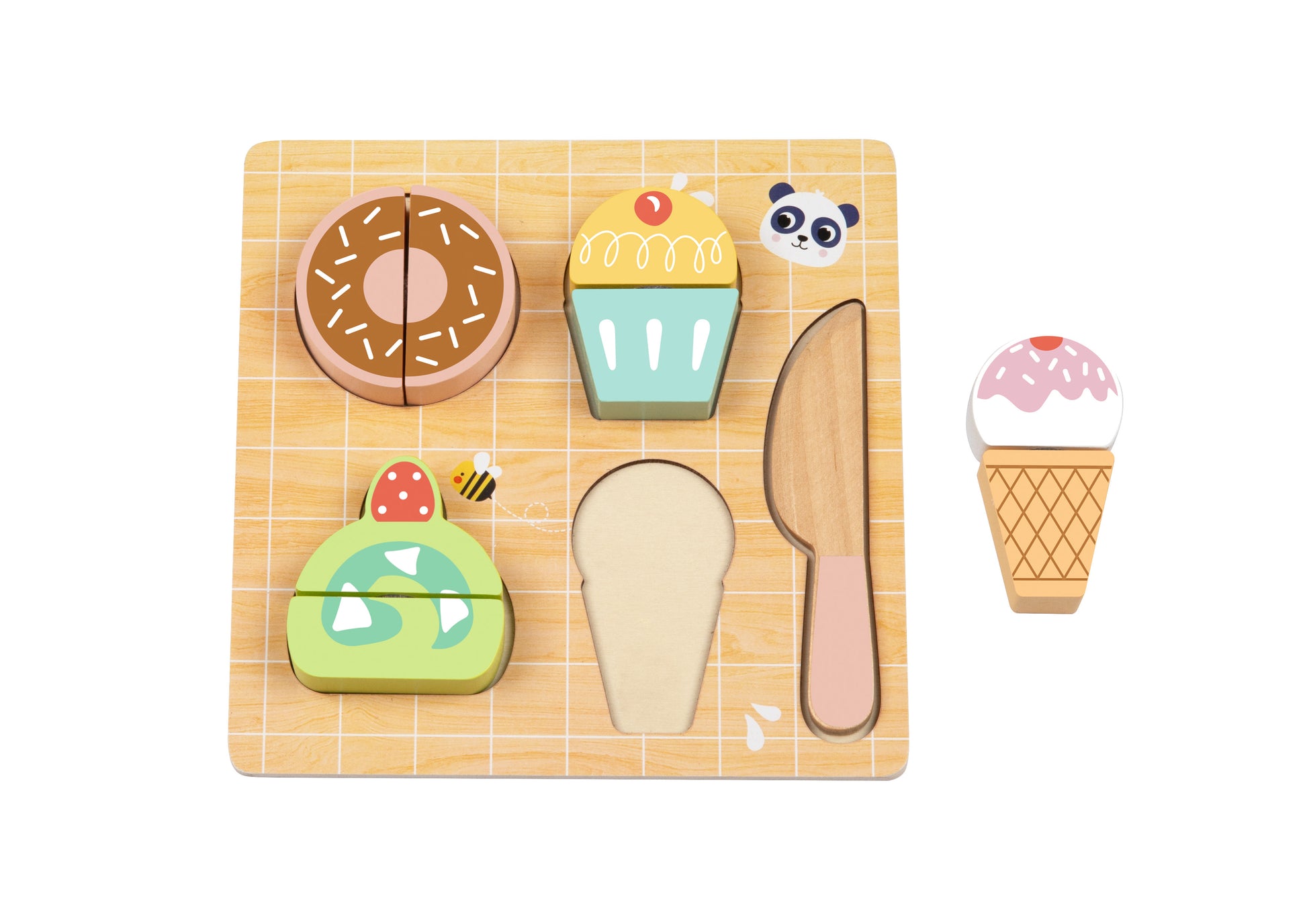 Puzzle din lemn de tăiat deserturi pentru copii – jucărie educativă și creativă