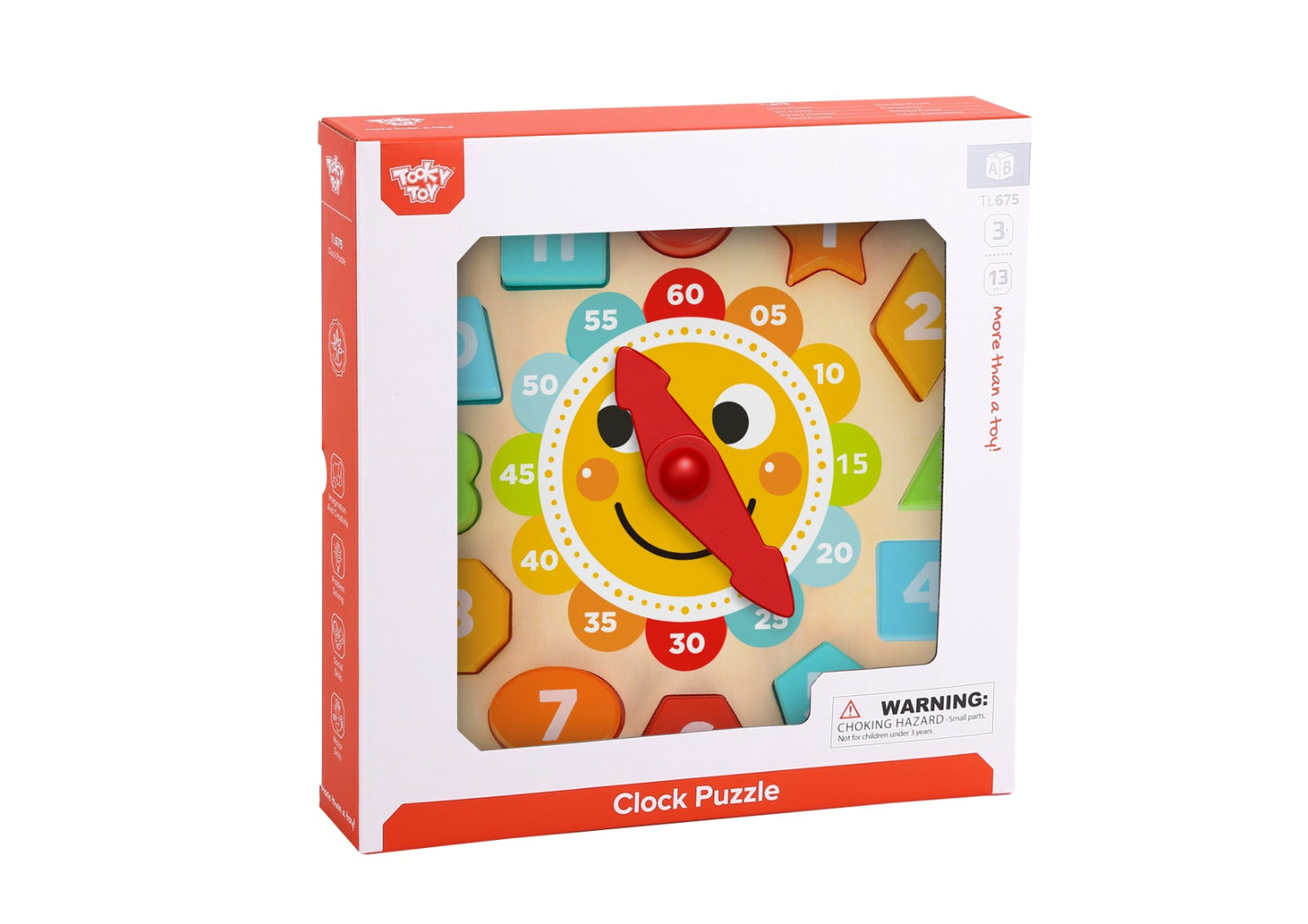 Ceas din lemn Montessori pentru învățarea orelor, culorilor și numerelor.