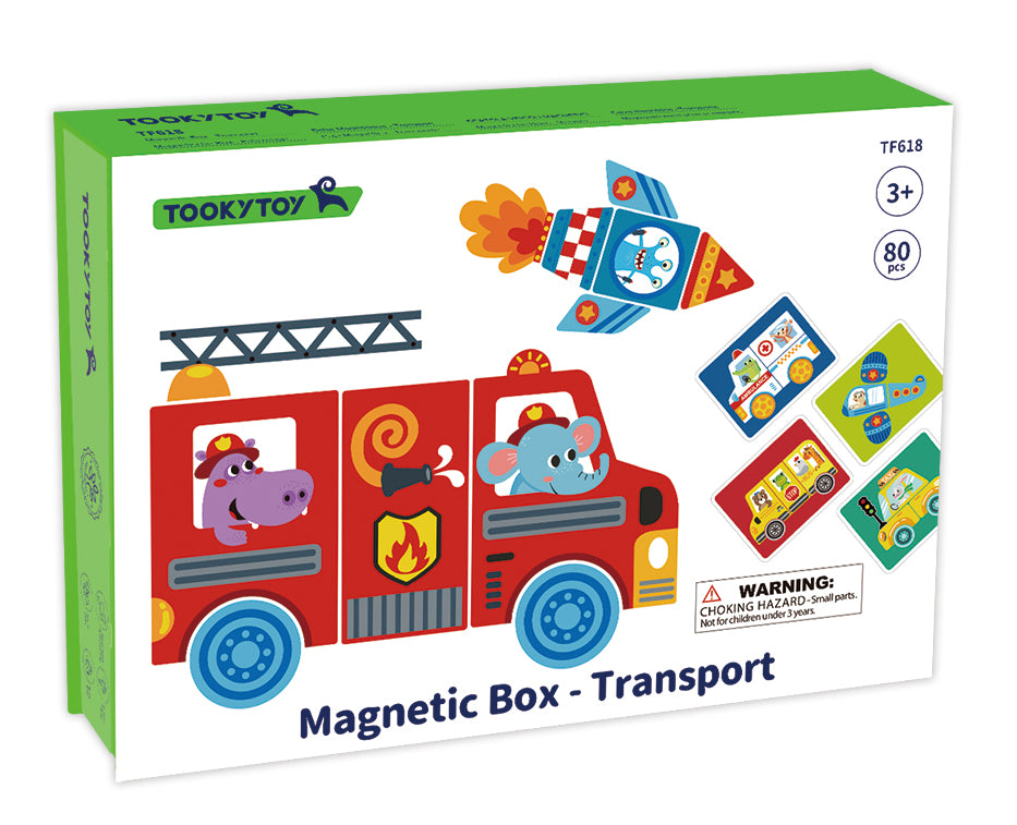 Cutie magnetică Tooky Toy cu vehicule, personaje și scenă de oraș. Joc creativ pentru copii 