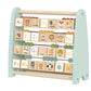 Abac educativ din lemn cu două fețe: bile colorate și plăcuțe cu litere și animale în engleză. 