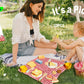Set de picnic din lemn potrivit pentru copiii de peste 3 ani, ideal pentru joacă individuală sau împreună cu prietenii.