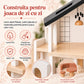 Casuta de Papusi din Lemn, HappyFamily House, 2 Niveluri, 4 Camere, Terasa, Familie cu 4 Figurine, Catel si Cusca, Mobilier pentru Dormitor, Living, Bucatarie si Baie, Acoperis Negru, Joc de Rol 3+ Ani