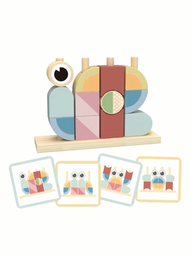 Crab stivuitor din lemn cu piese geometrice și modele incluse. Inspirat Montessori