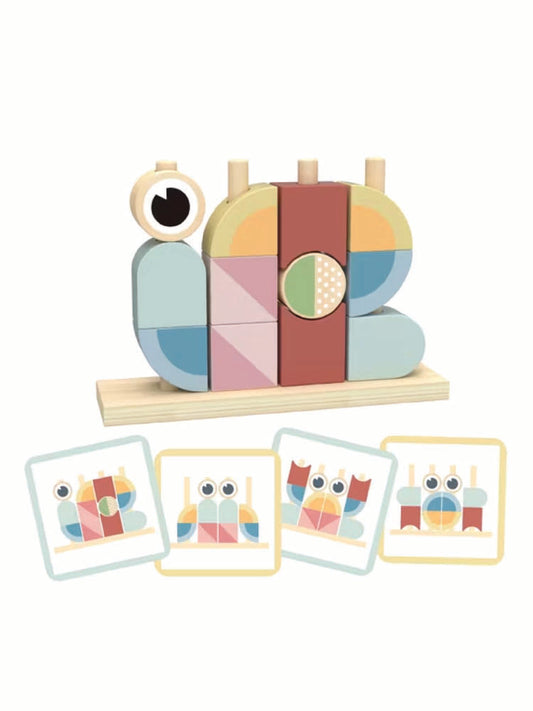 Crab stivuitor din lemn cu piese geometrice și modele incluse. Inspirat Montessori