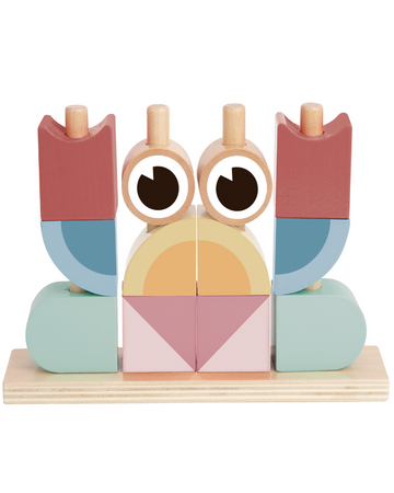 Crab stivuitor din lemn cu piese geometrice și modele incluse. Inspirat Montessori