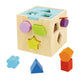 Cub sortator din lemn pentru bebeluși 12 luni+, cu forme mari și culori sigure. Jucărie Montessori pentru coordonare, motricitate și recunoașterea formelor