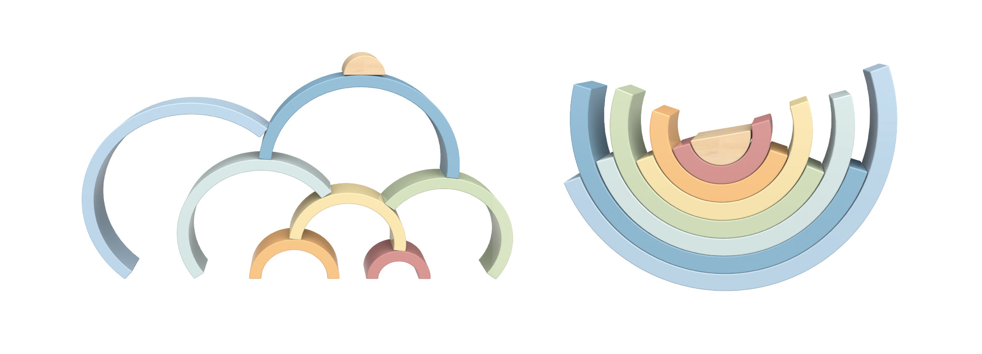 Curcubeu din lemn tip Montessori cu arce colorate. Ideal pentru copii 18+ luni. 