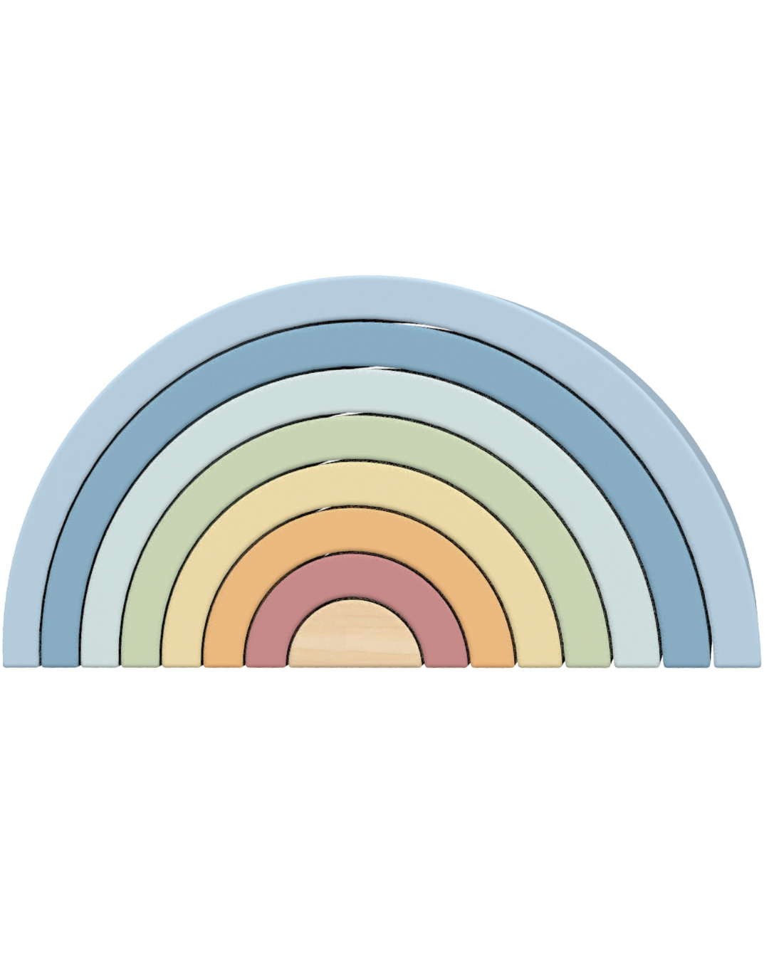 Curcubeu din lemn tip Montessori cu arce colorate. Ideal pentru copii 18+ luni. 