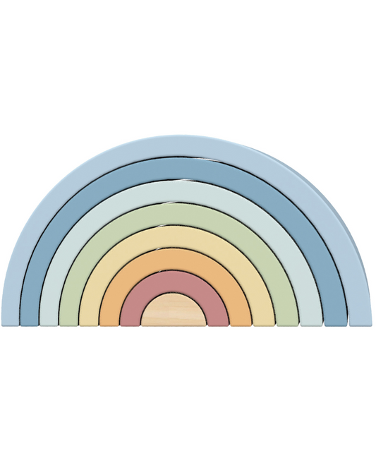 Curcubeu din lemn tip Montessori cu arce colorate. Ideal pentru copii 18+ luni. 