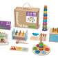 Cutie educativă Montessori pentru copii 13-18 luni cu jocuri din lemn pentru dezvoltarea motricității și gândirii logice.
