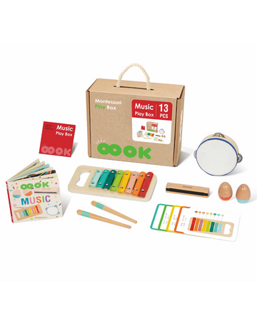 Cutie Montessori cu instrumente muzicale din lemn, ideală pentru copii mici