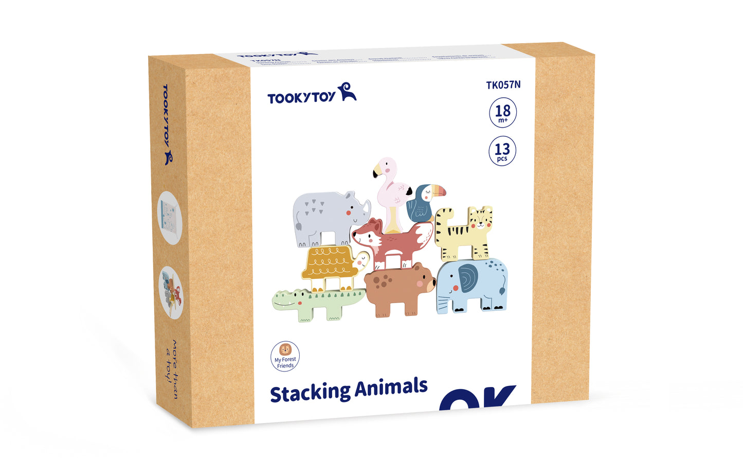 Joc de echilibru din lemn cu 9 animale din junglă, două plăcuțe și săculeț pentru depozitare