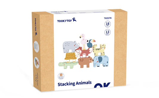 Joc de echilibru din lemn cu 9 animale din junglă, două plăcuțe și săculeț pentru depozitare