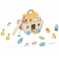 Jucărie din lemn Arca lui Noe cu animale de înșiruit, cărticică și șnur pentru tras. 