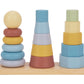 Jucărie din lemn de stivuit cu trei coloane colorate. Dezvoltă motricitatea fină, logica și coordonarea