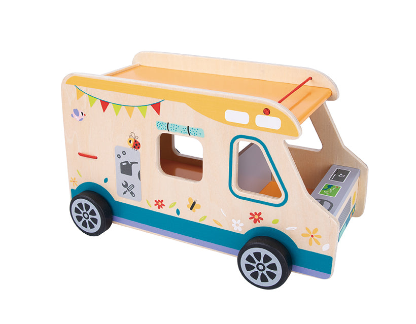 Mașinuță de camping (RV) din lemn – jucărie Montessori naturală, durabilă și sigură, Perfectă pentru copii creativi 