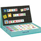 Puzzle magnetic alfabet copii în cutie tip carte, litere și cartonașe educative