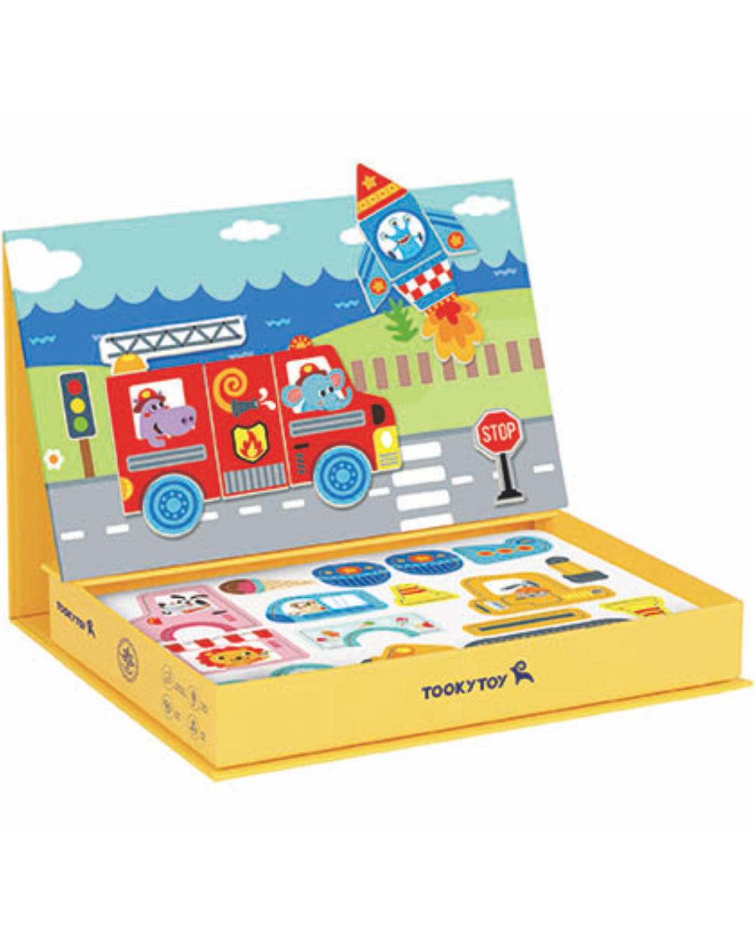 Cutie magnetică Tooky Toy cu vehicule, personaje și scenă de oraș. Joc creativ pentru copii 