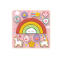 Puzzle din lemn 2-în-1 pentru copii cu unicorn și curcubeu, piese groase pastel