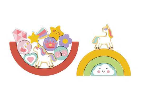 Puzzle din lemn 2-în-1 pentru copii cu unicorn și curcubeu, piese groase pastel