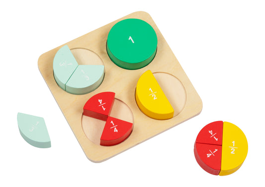 Puzzle educativ din lemn pentru copii – învață fracțiile și împărțirea prin joacă
