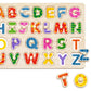 Puzzle încăstru din lemn cu alfabet, pentru copii de 3 ani+. Piese colorate și groase.
